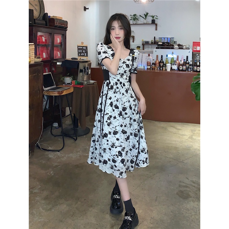 Đầm Dáng Ôm In Họa Tiết Hoa Hồng Phong Cách Pháp Thời Trang Mùa Hè Xinh Xắn Cho Nữ