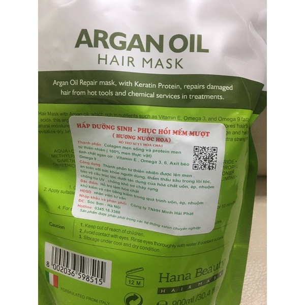 Hấp ủ tóc hana beauty arganoil hair mask 900ml hương thơm nước hoa mềm mượt