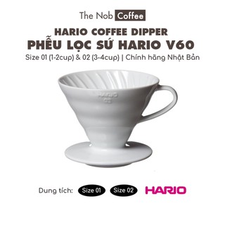 Phễu lọc cà phê Hario V60 sứ trắng | 1-2 cups (size 01)1-2 cups (size 01) và 3-4 cups (size 02)