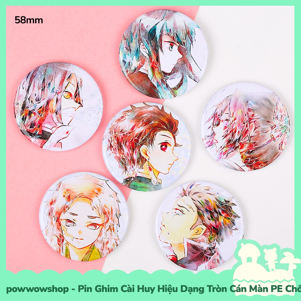 Huy Hiệu Pin Ghim Dạng Tròn 58mm Cài Áo / Túi / Balo Màn PE Phong Cách Anime Manga Kimetsu No Yaiba