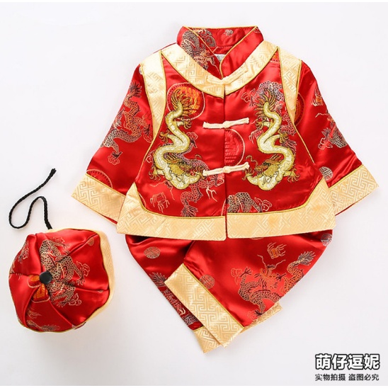 Đồ tết bé trai kèm nón vải gắm thêu hoa văn