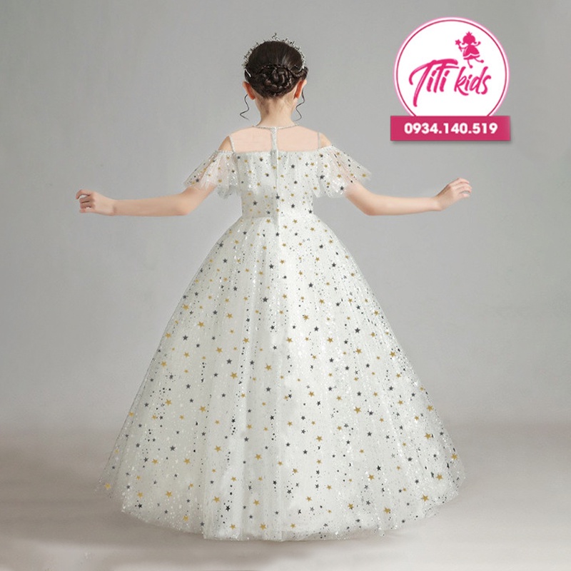 Đầm Công Chúa Bé Gái TiTiKids Đầm Trắng Dài Ngôi Sao CC221