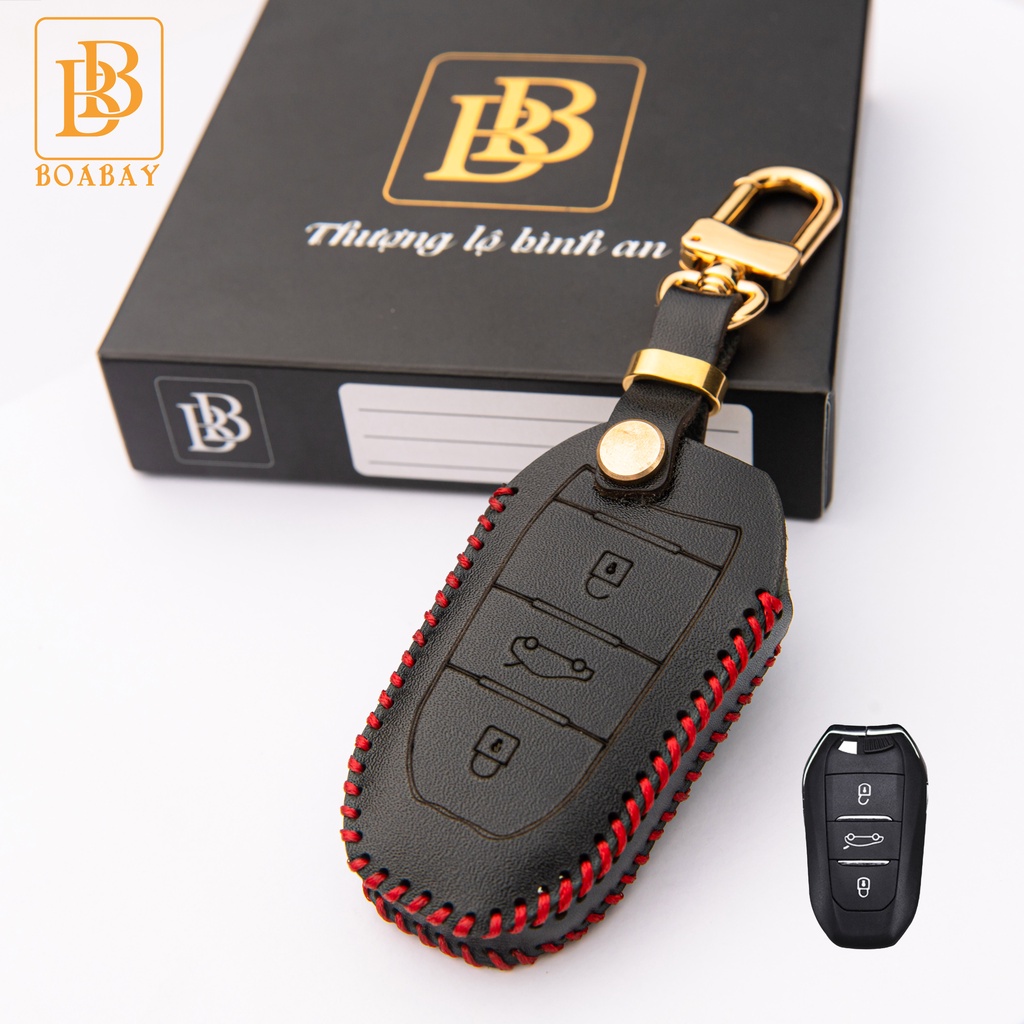 Bao da chìa khóa ô tô xe hơi BB peugeot 3008, 2008, 5008 chìa thông minh da thật bảo vệ chìa khóa chống xước chính hãng
