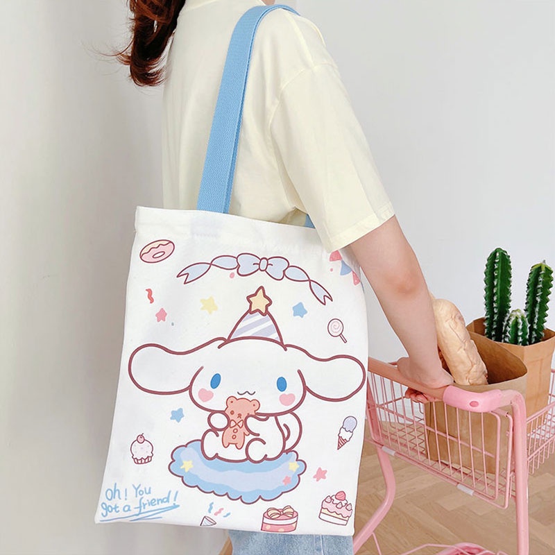 Túi xách canvas MLKSRH KQES sức chứa lớn in họa tiết hoạt hình dễ thương cho nữ