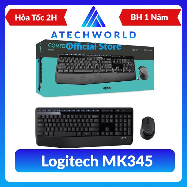 Bộ Bàn Phím Và Chuột Không Dây Logitech MK345 Chống Nước - Hàng Chính Hãng - BH 1 Năm - Có Xuất VAT