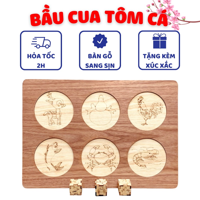 Lắc Bầu Cua Tôm Cá Boardgame Vui Nhộn Trong Các Dịp Lễ Tết Phiên Bản Gỗ Benrikids Bền Đẹp Hàng Việt Nam Chất Lượng Cao