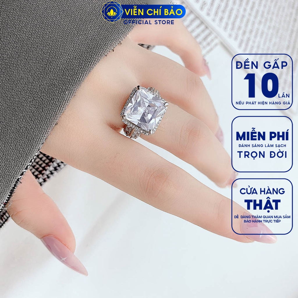 Nhẫn bạc nữ đá vuông to chất liệu bạc Ý thời trang phụ kiện trang sức Viễn Chí Bảo N400207