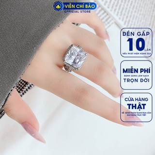 Nhẫn bạc nữ đá vuông to chất liệu bạc Ý thời trang phụ kiện trang sức Viễn Chí Bảo N400207