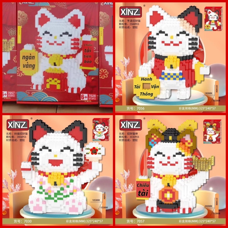 Đồ Chơi Lắp Ráp Mô Hình Nonlego Mèo Chiêu Tài, Thỏ Đội Lân, Pikachu Đội Lân, Thần Tài May Mắn Đồ Chơi Tết Quý Mão