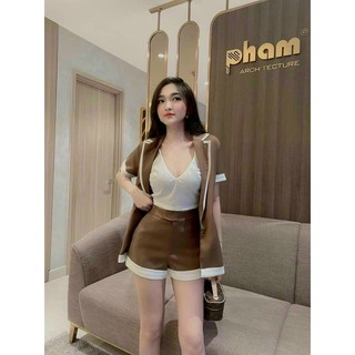 Set vest 3 món viền né 2 màu thời thượng