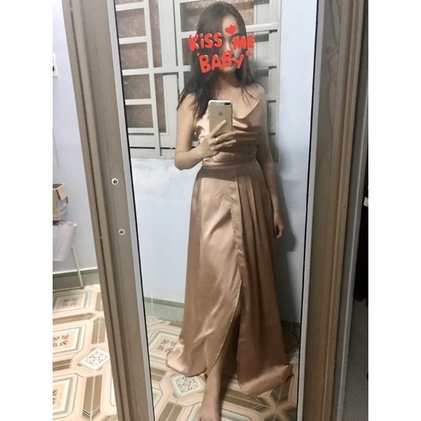 Đầm đi tiệc sexy lụa bóng đan dây lưng freesize used