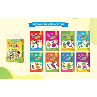 Sách- Bộ 8 cuốn tô màu nhiều chủ đề song ngữ Việt Anh cho trẻ từ 3-4 tuổi