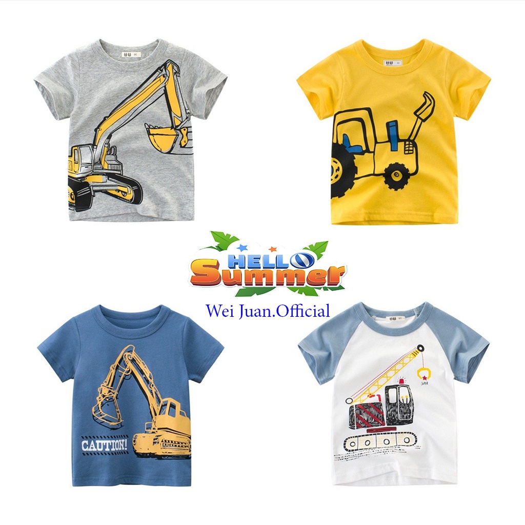 Áo bé trai 27KIDS áo thun cho bé họa tiết máy múc chất cotton