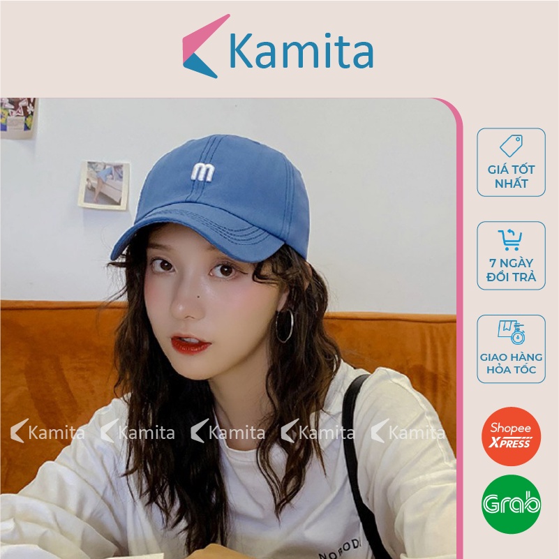 Mũ Lưỡi Trai, Nón Lưỡi Trai KAMITA Thêu Chữ M Nam Nữ Hàn Quốc, Nón Kết Trắng Đen Be Đẹp Vải Kaki Cao Cấp Chính Hãng KM01