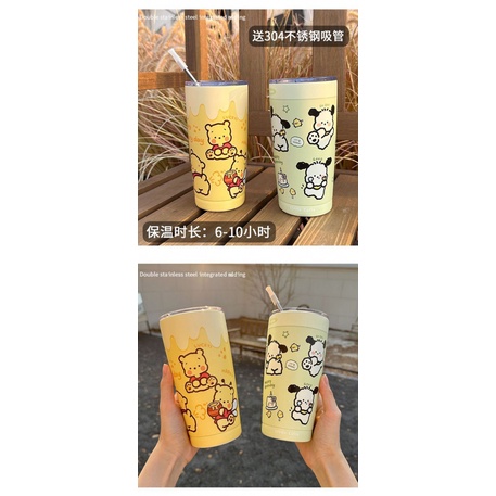 Cốc Giữ Nhiệt Bằng Thép Không Gỉ 304 550ml Thiết Kế Hình Gấu Pooh Màu Vàng