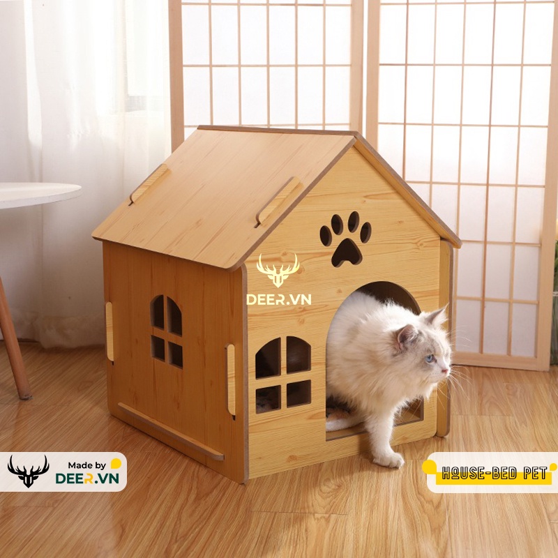 DEER - Nhà Cho Mèo - Nhà Gỗ Cho Mèo Dễ Thương Bền Chắc