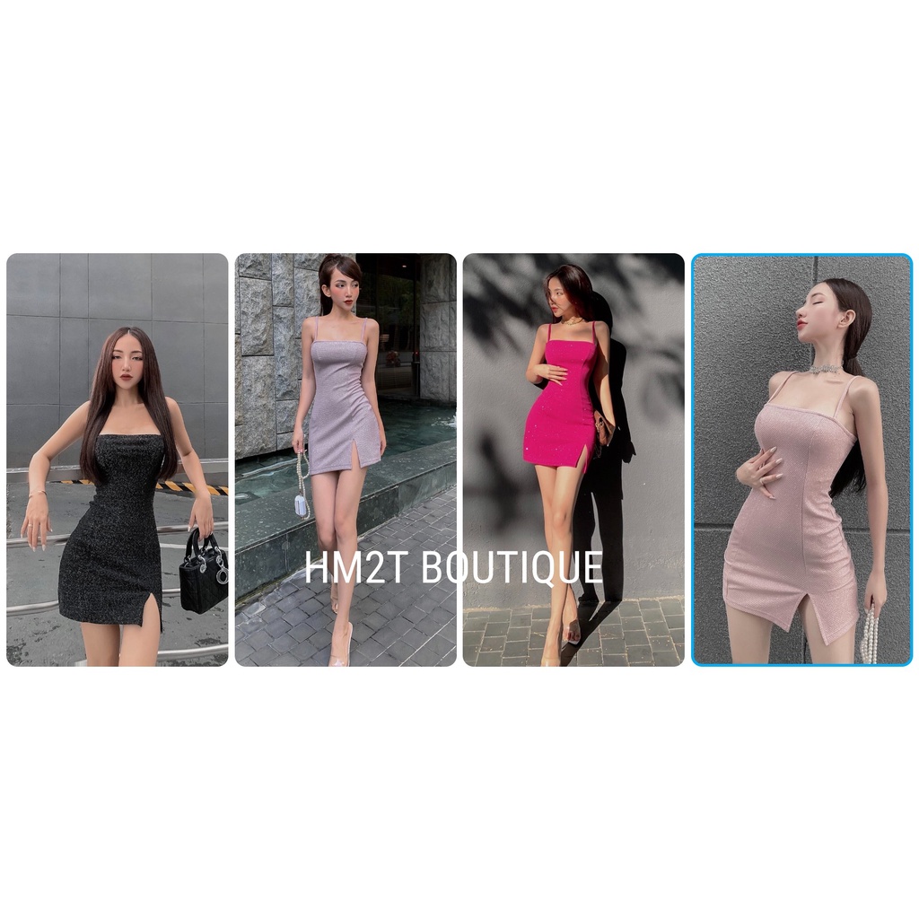(Hình thật sản phẩm) Đầm body mini 2 dây xẻ đùi lấp lánh bling sang chảnh Yn HM2T