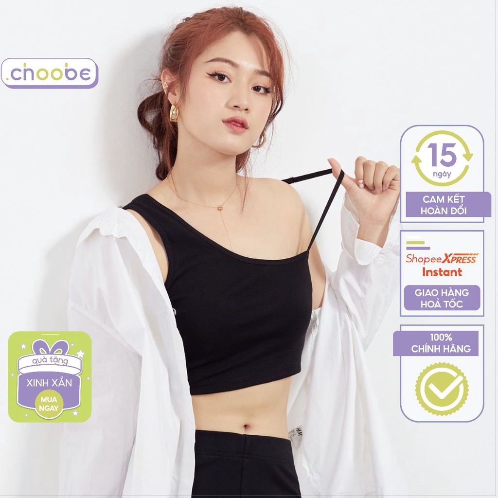 Áo croptop Choobe nữ lệch vai phối dây cá tính dáng ôm body chất vải co giãn tốt A65