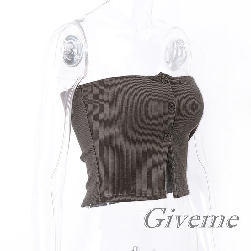 Áo Croptop Dệt Kim Màu Trơn Cài Nút Phía Trước Thời Trang Mùa Hè Cho Nữ