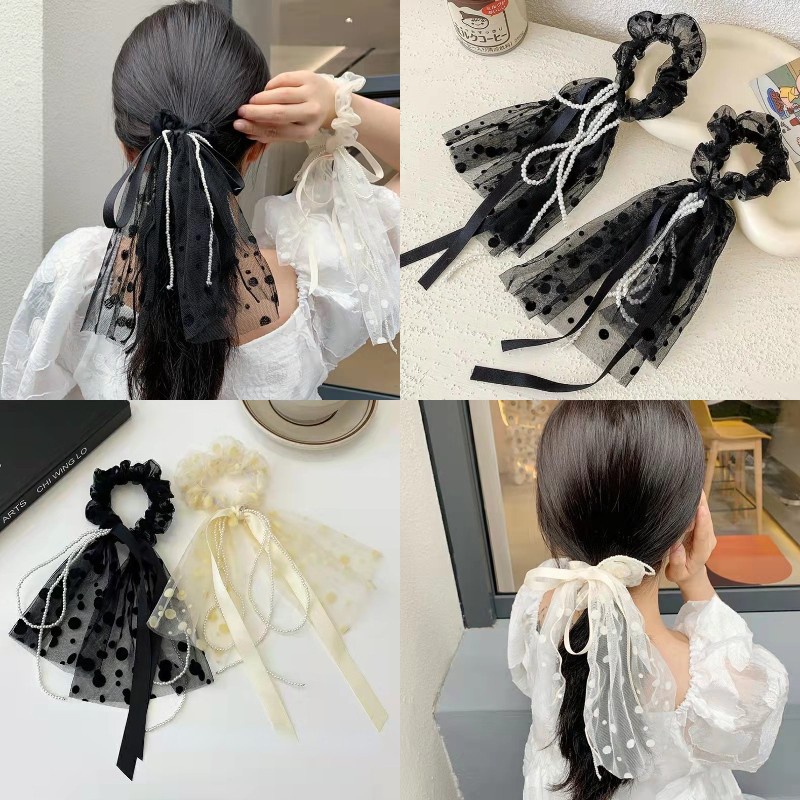 Dây Buộc Tóc Đính Ngọc Trai Và Nơ Phong Cách Hàn Quốc Cho Nữ