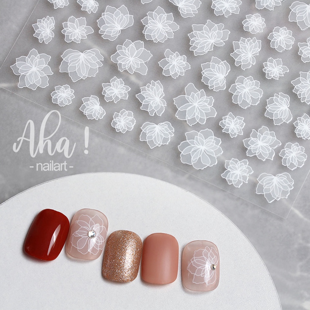 Miếng Dán Trang Trí Móng Tay Hình Hoa Trắng Trong Mờ Nhẹ Nhàng Thông Dụng Cho Nữ