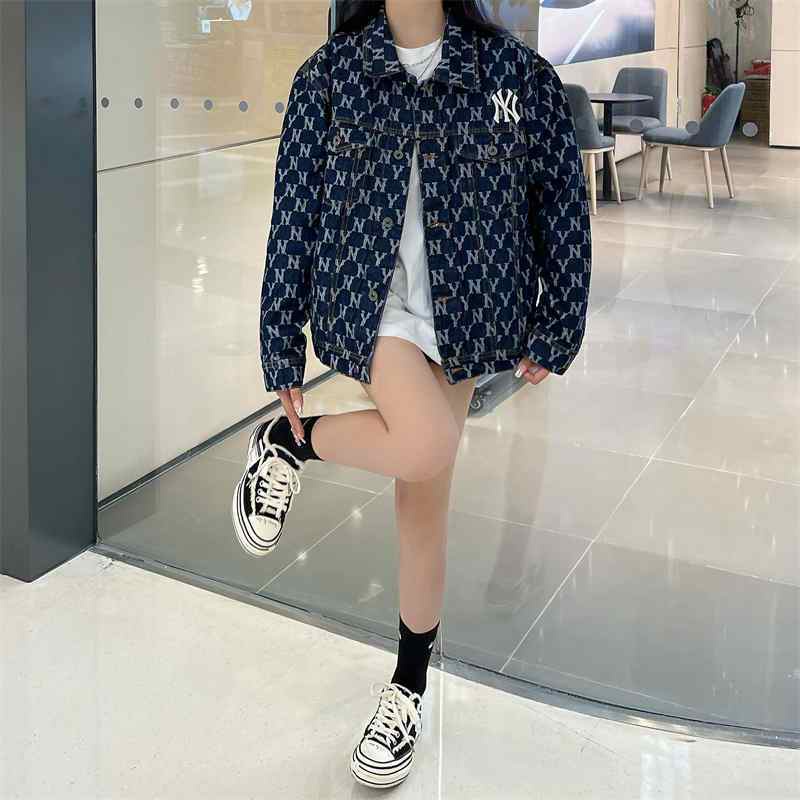 Áo Khoác Denim Tay Dài Dáng Rộng Thêu Chữ NY Kiểu Hàn Quốc Thời Trang Cho Nam