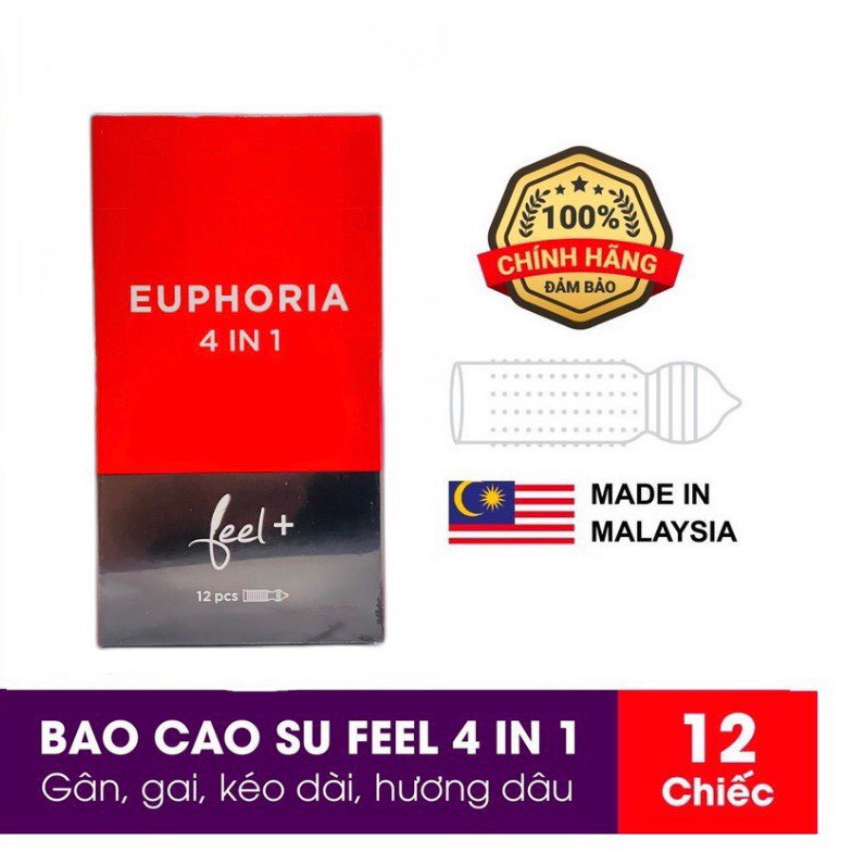 Bao cao su Feel 4in1 từ Malaysia, Gân gai, ôm khít, kéo dài thời gian quan hệ - Hộp 12 cái