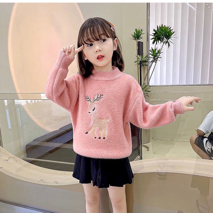 Áo len lông thỏ siêu mềm mịn hoạ tiết hươu sao cho bé gái (Cao 110-170cm, nặng 15kg-45kg) N01355