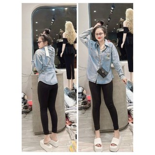 Áo sơ mi jean tay dài 2 túi hình gấu 0301