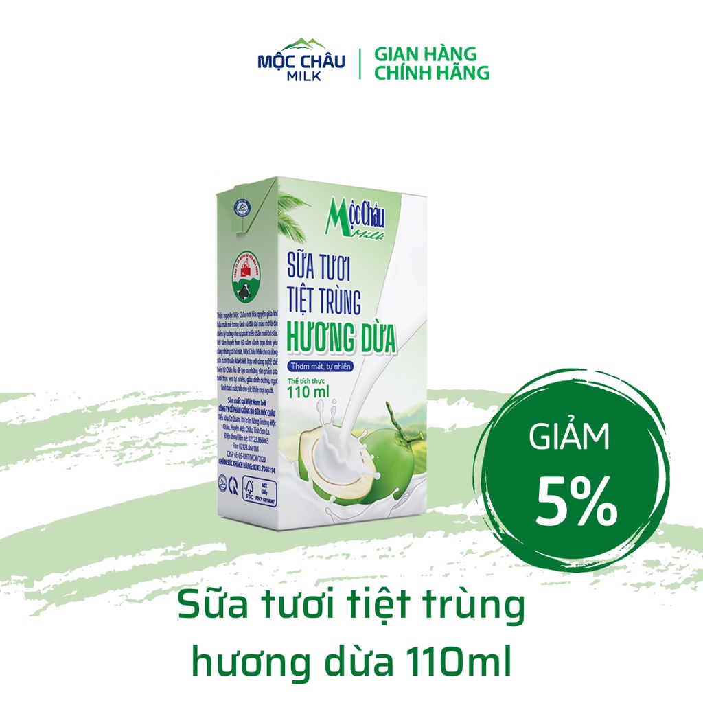 Thùng 48 hộp Sữa tươi tiệt trùng Hương dừa Mộc Châu Milk (110mlx48)