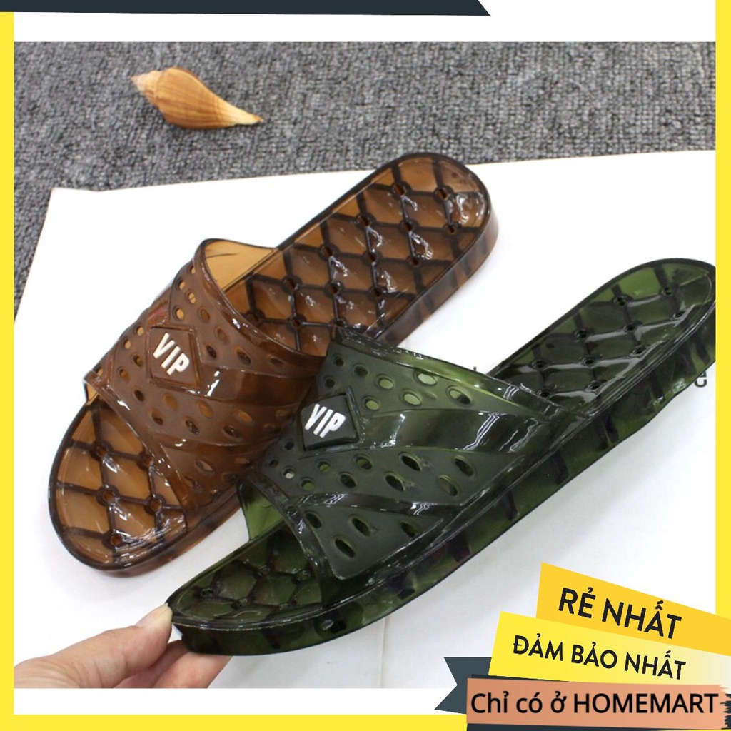 Dép Đi Trong Nhà Tắm VIP Lỗ Nhựa Trong Suốt (Màu Nâu/Rêu Ngẫu Nhiên) - Homemart