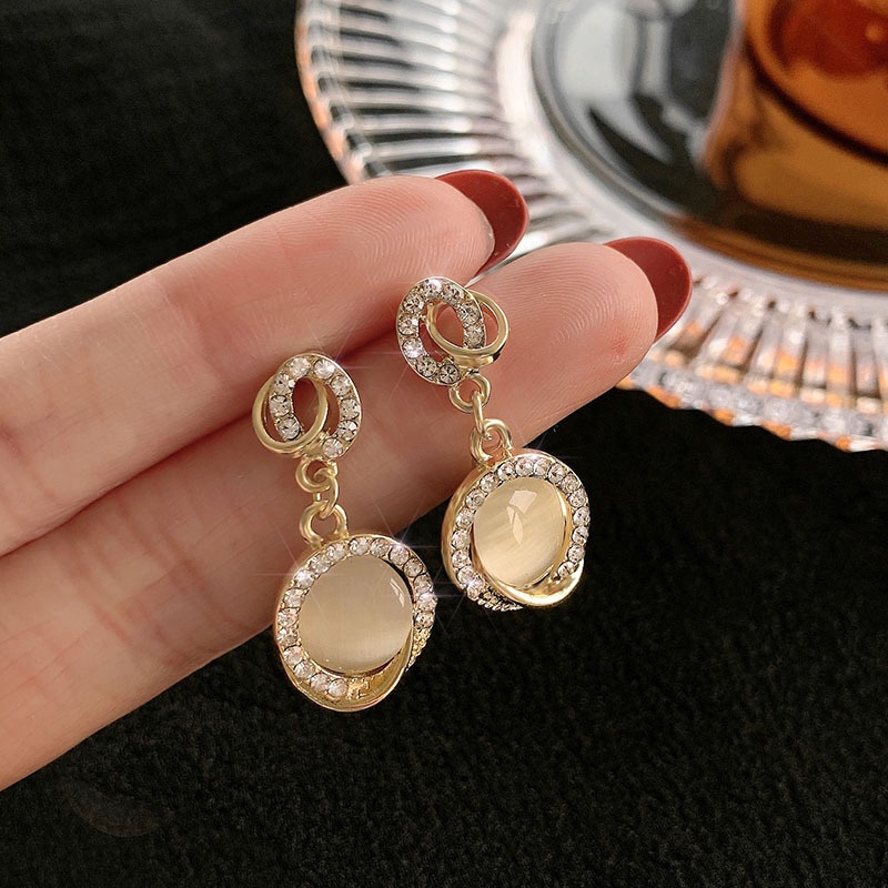 Bông Tai Mạ Bạc 925 Đính Đá Opal Kiểu Dáng Mới 2023