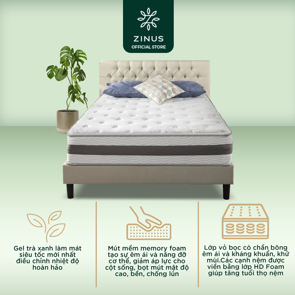 Nệm Lò Xo Gel Mát Cao Cấp Dày 30cm Zinus - 12in Gel-Infused Memory Foam Hybrid Spring Mattress