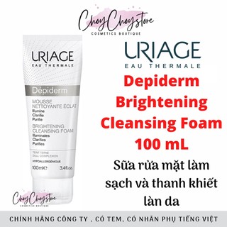 Sữa Rửa Mặt Uriage Depiderm Brightening Cleansing Foam 100 mL Làm Sạch và Sáng Da (Hàng Cty)