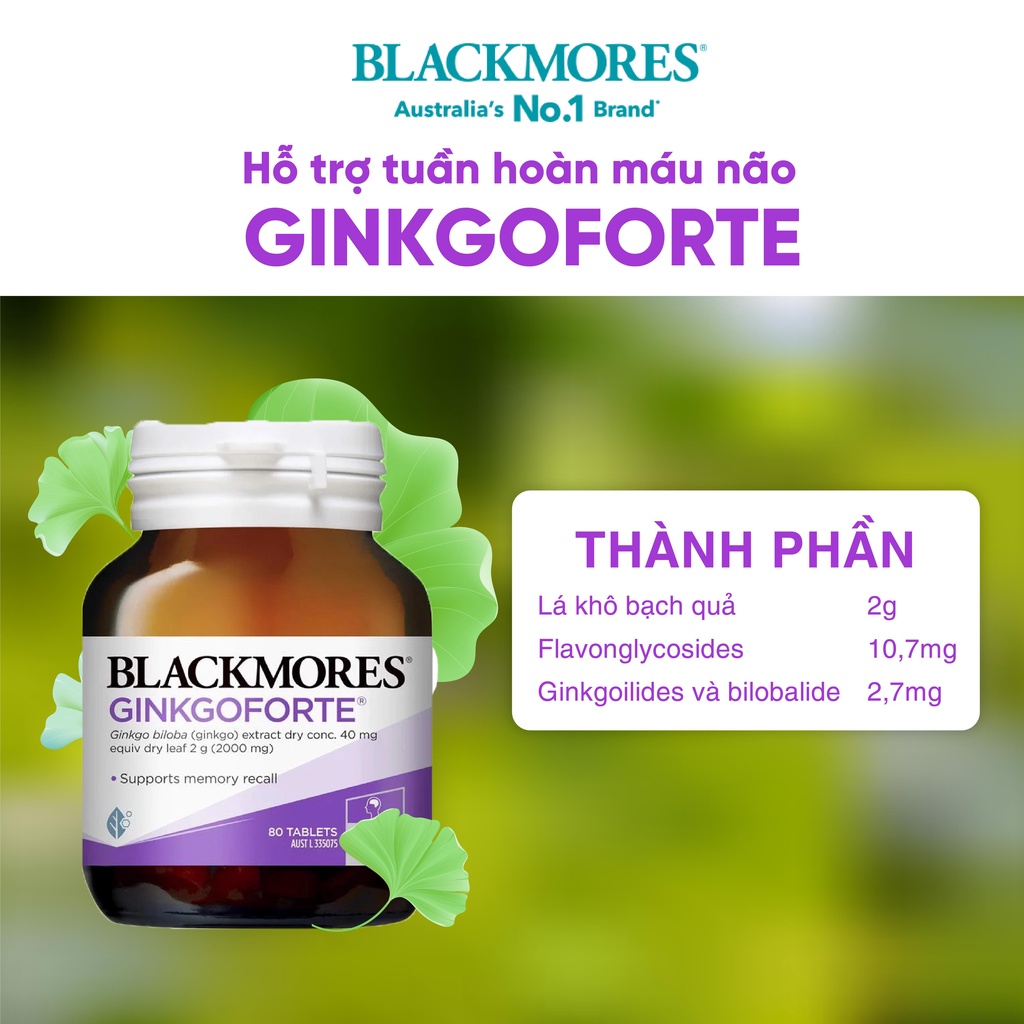 Viên uống bổ não, giảm thiểu căng thẳng Ginkgoforte Blackmores Úc 80 viên