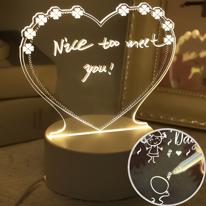 Bảng Ghi Chú Đèn LED 3D Ánh Sáng Trắng Ấm USB Kèm Bút Trang Trí Giáng Sinh / Năm Mới / Phòng Ngủ Cho Bạn Gái /