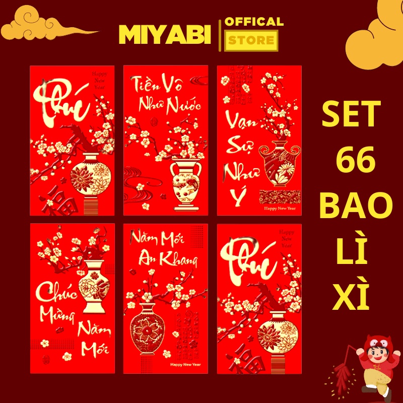 Bao lì xì tết 2023 - set 66 bao - bao lì xì 2023 giá sỉ cao cấp - in nhũ - lì xì tết giá rẻ - MIYABI STORE