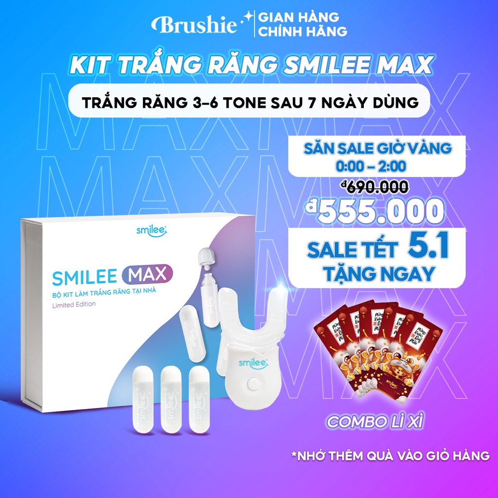 Bộ kit trắng răng tại nhà Smilee Max, trắng răng từ 3