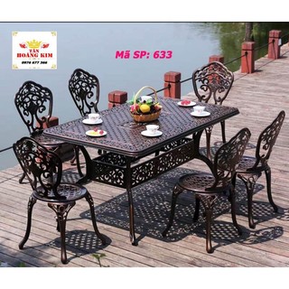 Bàn ghế sân vườn mẫu hoa lan 6 ghế 1 bàn 150x90cm