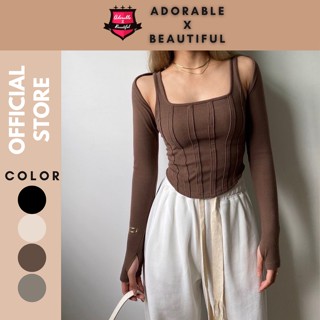 [Ảnh Thật] Ao ba lỗ kèm áo cardigan tay dài Hàng Nhập, Áo 3 lỗ croptop Cổ Vuông Thun Gân 4 màu [AdorablexBeautiful]