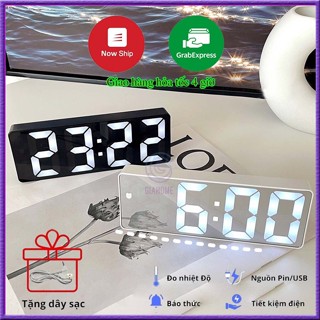 Đồng hồ để bàn kỹ thuật số mặt gương đơn giản có đèn led và âm thanh phong cách nhật bản kèm cáp