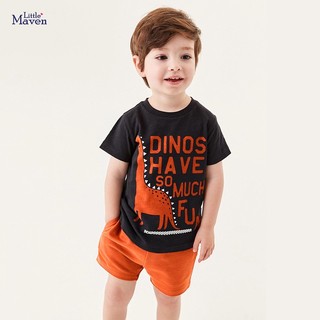 Bộ hè thun cotton đen cam khủng long cho bé trai 2-7 tuổi LM22018 - Little Maven Chính Hãng