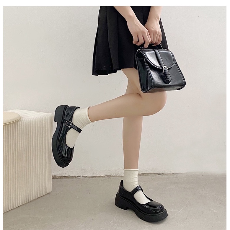 Giày nữ đế cao 3p phong cách hàn quốc, giày búp bê lolita dây cài chất liệu mềm mại
