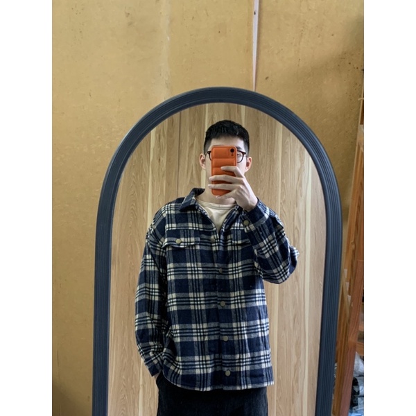 Áo sơ mi dạ flannel kẻ Timing xuất Âu dày dặn