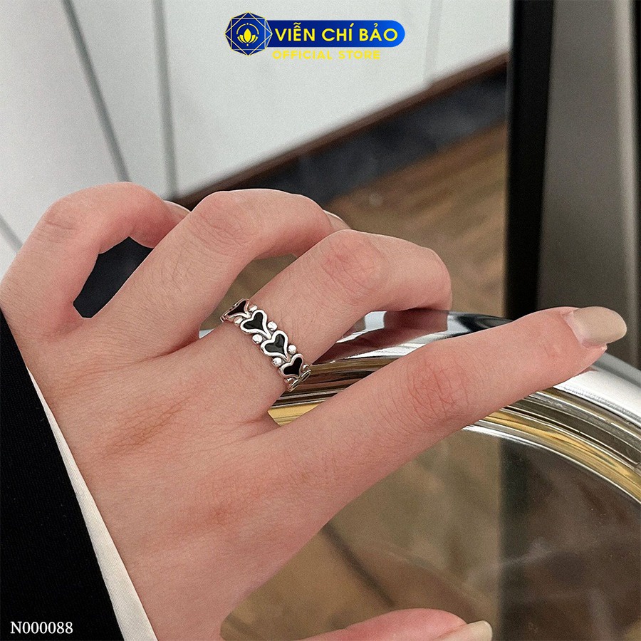 Nhẫn dải tim đen chất liệu bạc Thái 925 thời trang phụ kiện trang sức nữ Viễn Chí Bảo N000088