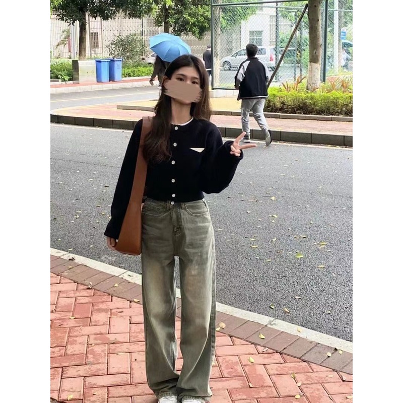 Áo Khoác Len Cardigan Mềm Dáng Ngắn Màu Đen Kiểu Hàn Quốc Thời Trang Thu Đông