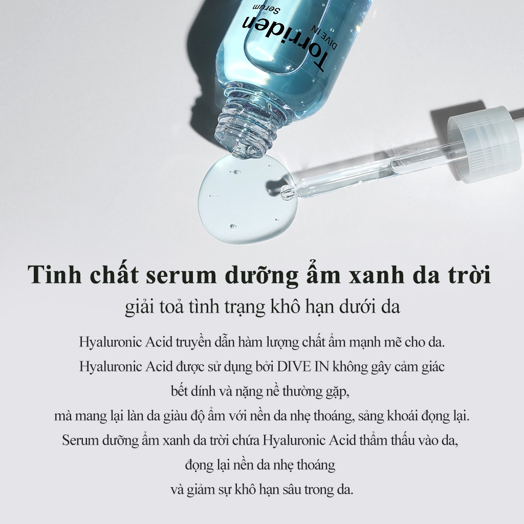 Serum DIVE IN TORRIDEN chứa axit hyaluronic phân tử thấp giúp giữ ẩm sáng bóng da/ giữ ẩm sâu bên trong/ 50ml/ 50ml+50ml