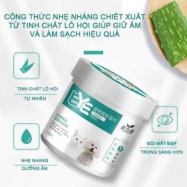 (Hộp 130 chiếc) Khăn lau mắt chó mèo (Dùng lau mắt và tai ố bẩn cho thú cưng) Tinh chất lô hội - Mềm và An toàn cho mắt