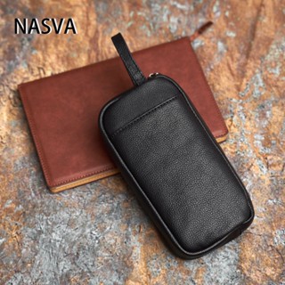 Túi xách nam da bò lớp đầu tiên Nasva Ví dài Ví đựng tiền xu Túi lưu trữ nhỏ