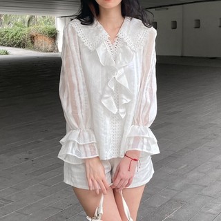 Set áo quần thiết kế cách điệu vải voan thêu hoa - LACE SET